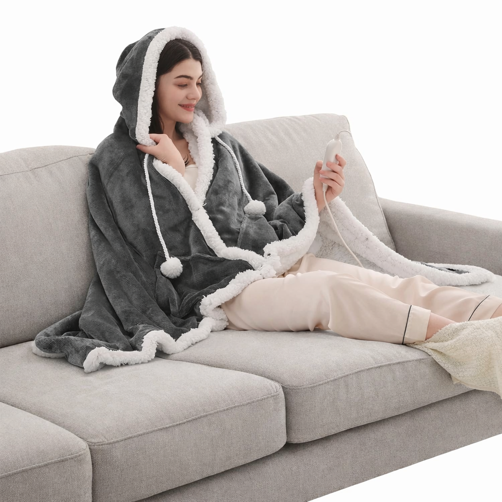 Cloud-Plush Heated Poncho & Sherpa Shawl