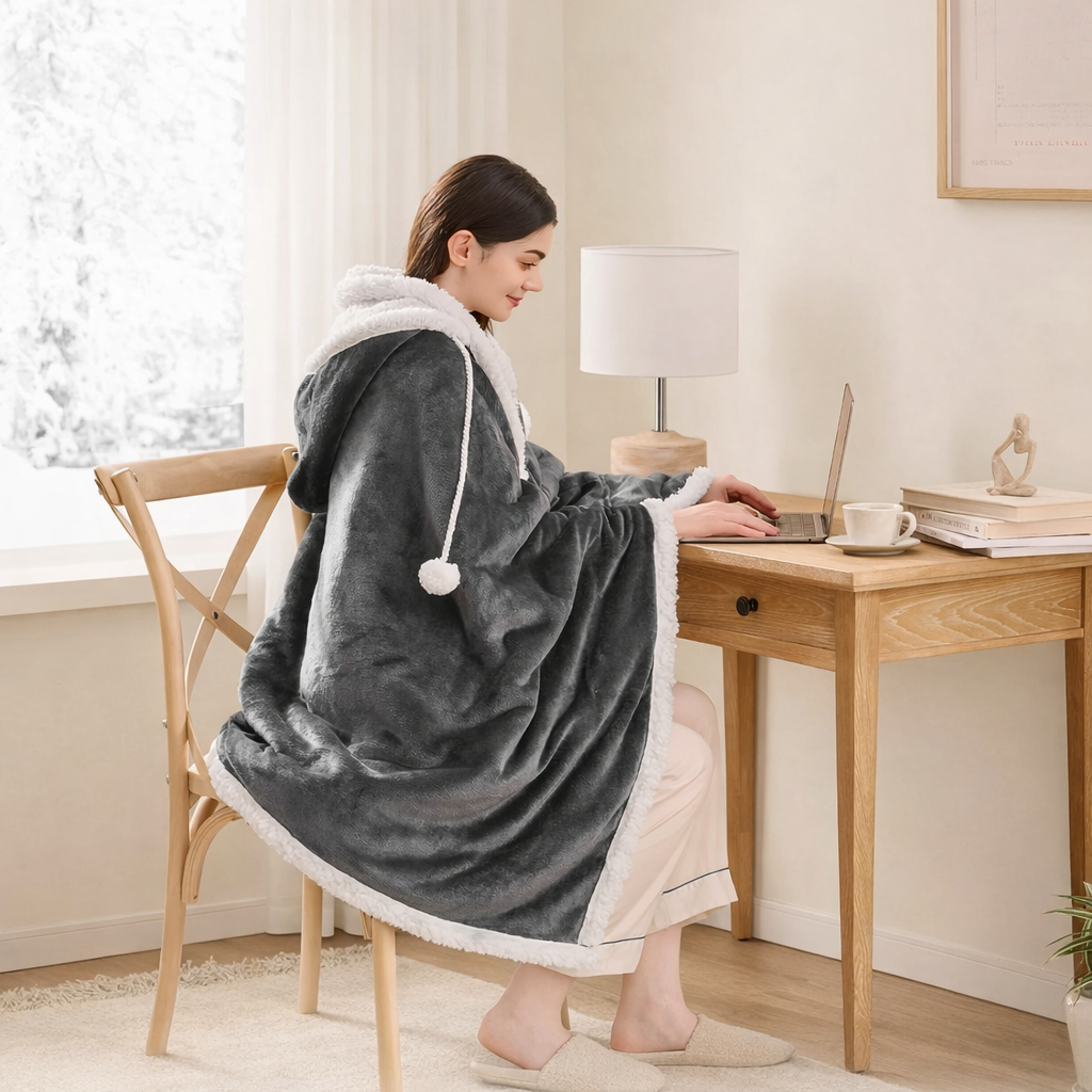 Cloud-Plush Heated Poncho & Sherpa Shawl